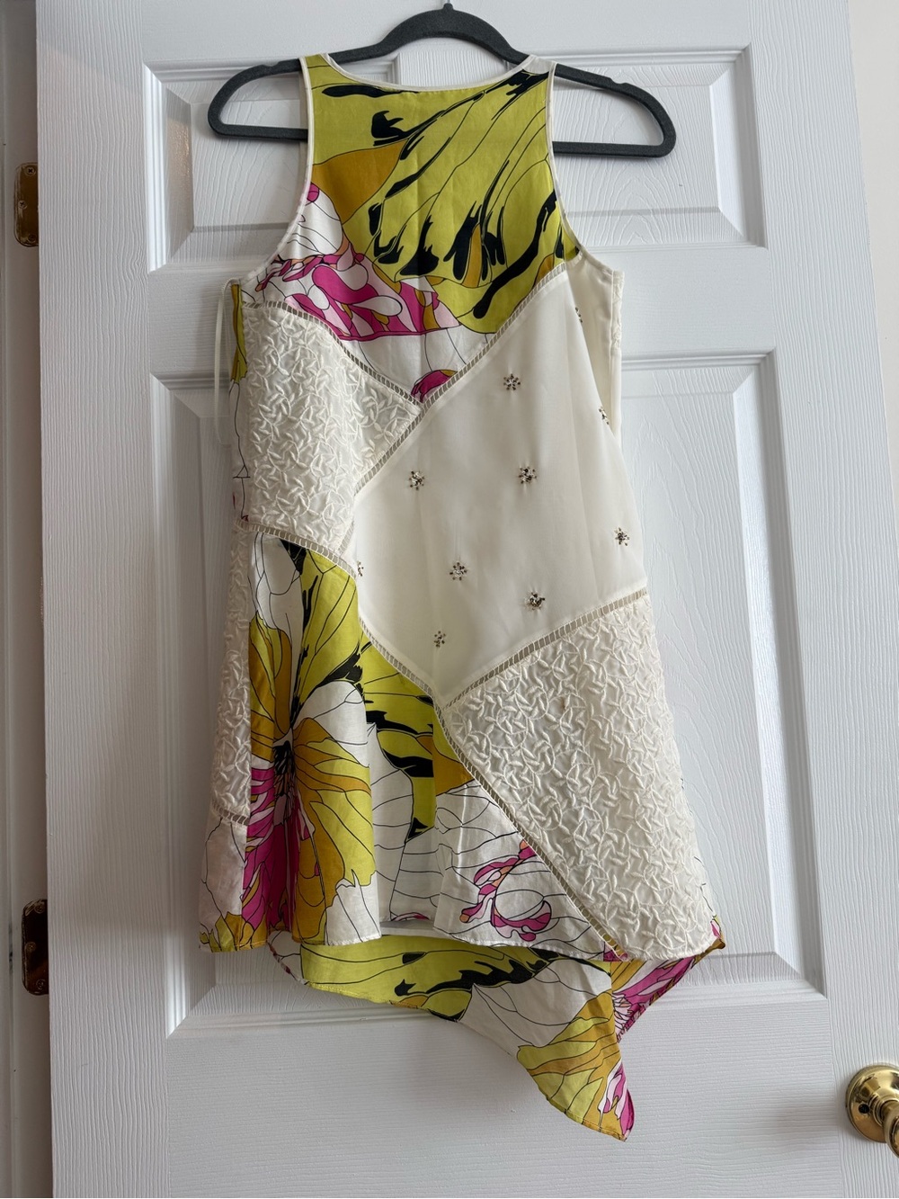 Anthropologie Cream, Lime & Pink Patchwork High-Low Dress - Picture 3 of 8